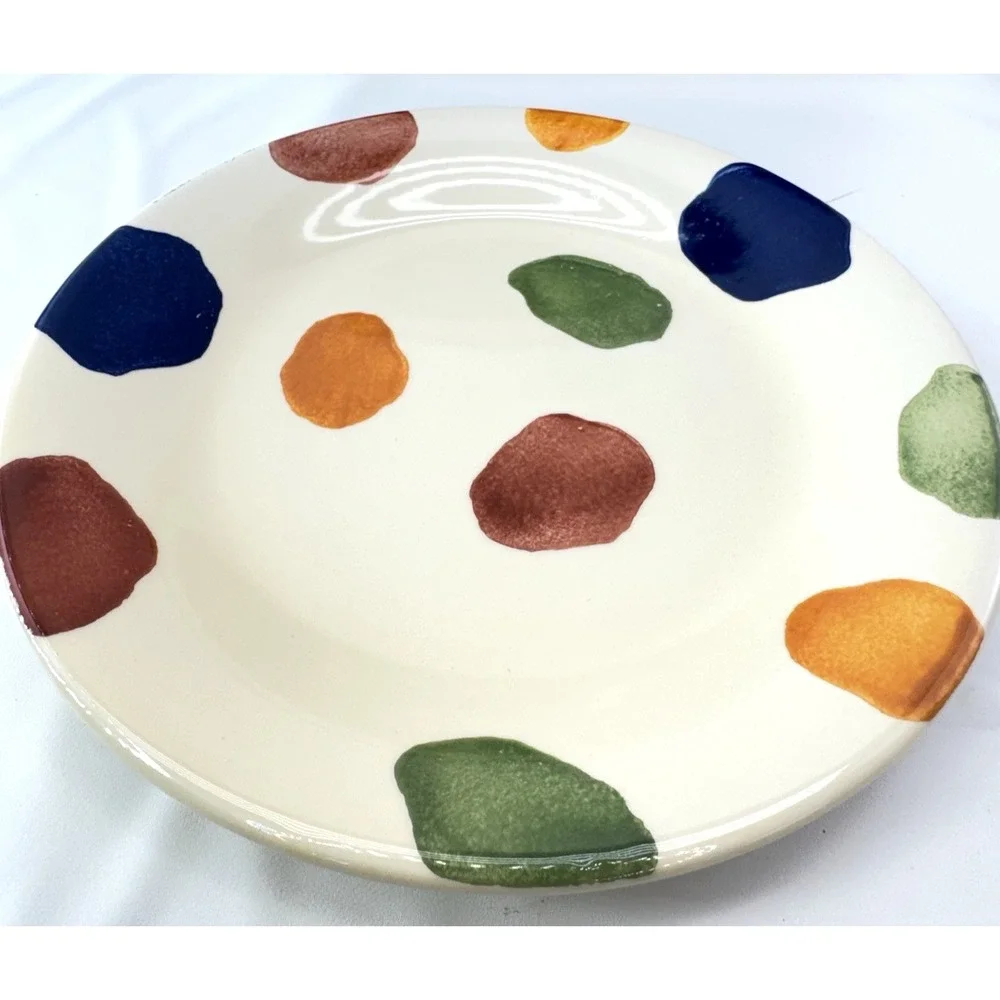 Pier 1 Italy Handpainted Stripe Polka Dot Cafe For Two Mug Plate Set Box Rare